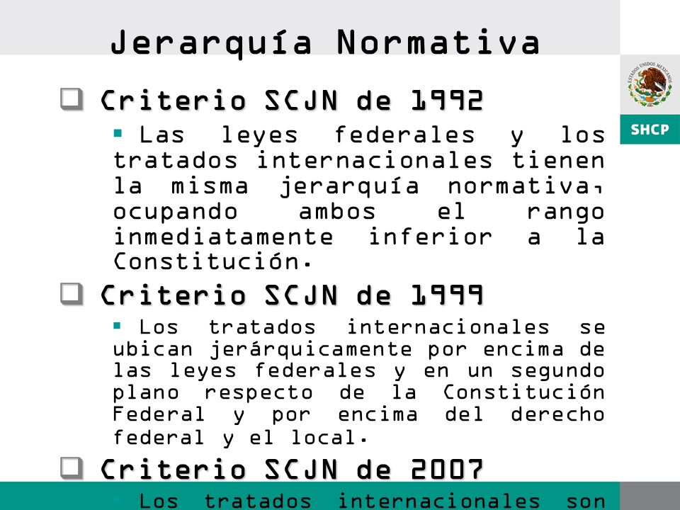Jerarquía Normativa Criterio SCJN de 1992 Criterio SCJN de 1999
