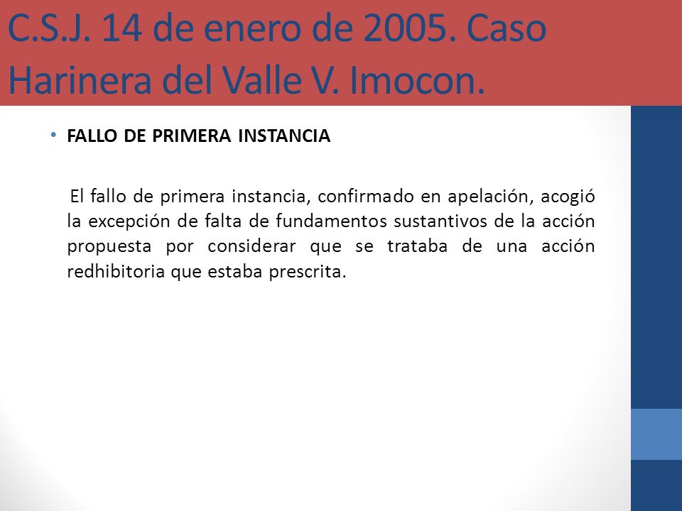 C.S.J. 14 de enero de Caso Harinera del Valle V. Imocon.
