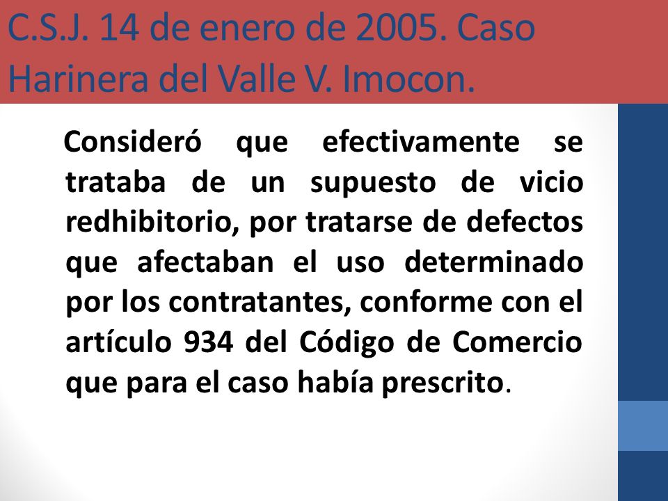 C.S.J. 14 de enero de Caso Harinera del Valle V. Imocon.