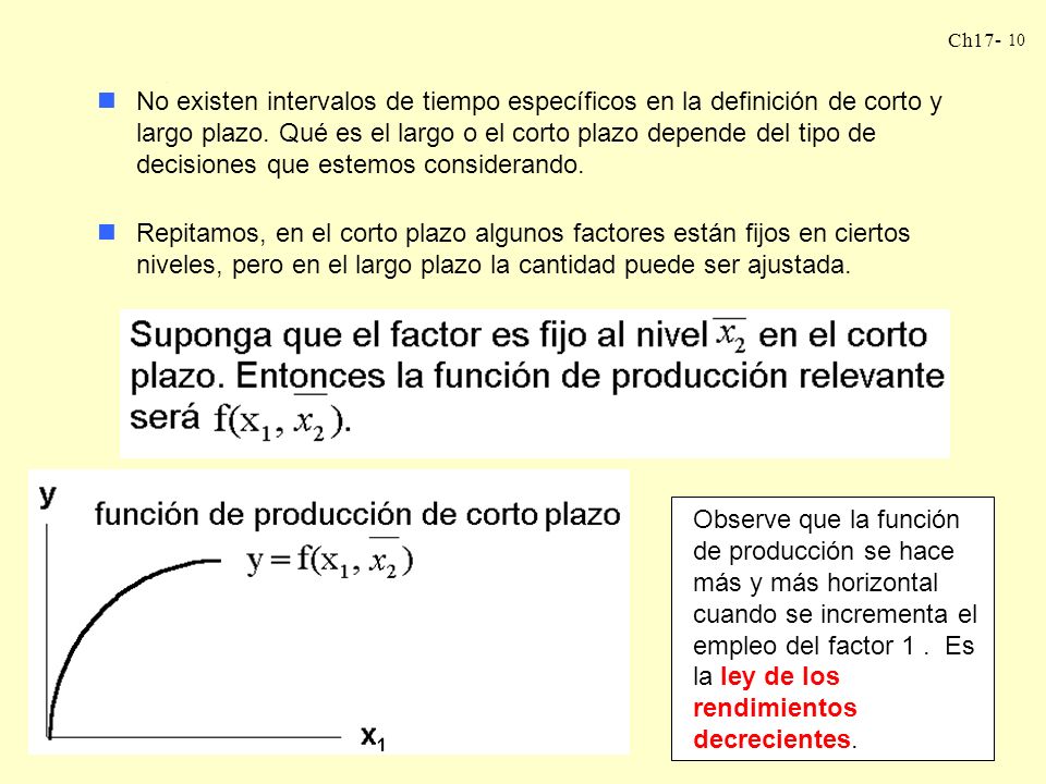 No existen intervalos de tiempo específicos en la definición de corto y largo plazo. Qué es el largo o el corto plazo depende del tipo de decisiones que estemos considerando.