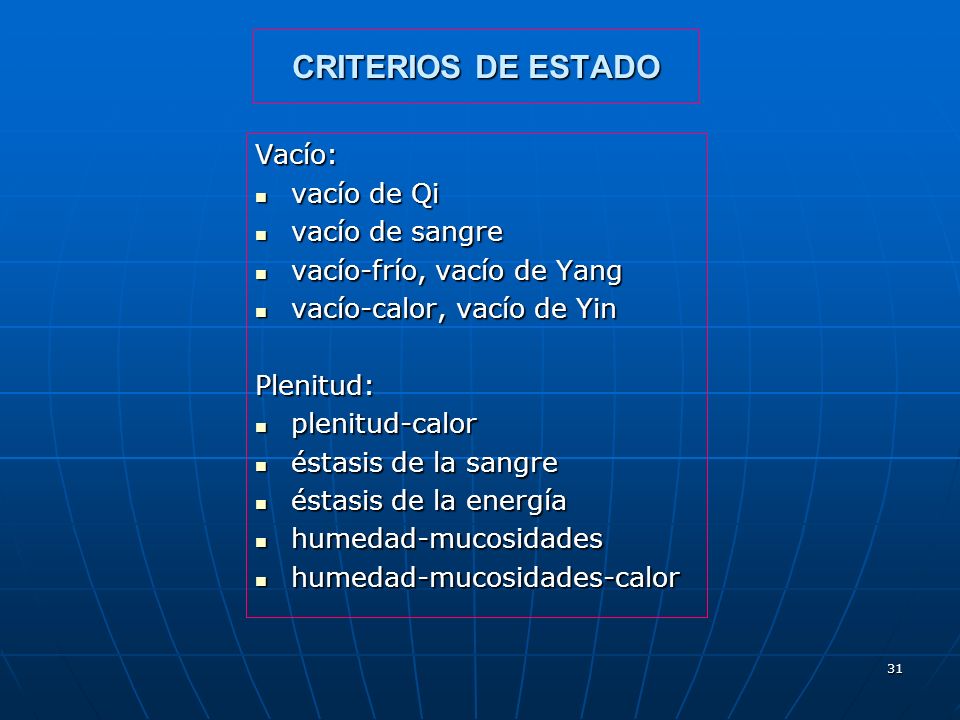 CRITERIOS DE ESTADO Vacío: vacío de Qi vacío de sangre