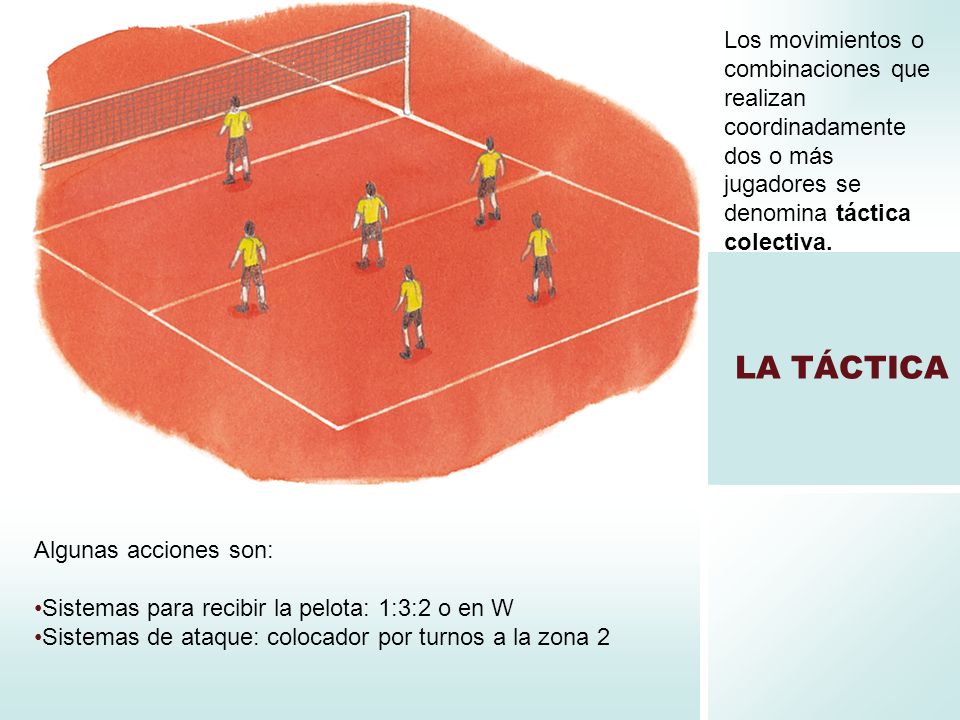 Los movimientos o combinaciones que realizan coordinadamente dos o más jugadores se denomina táctica colectiva.