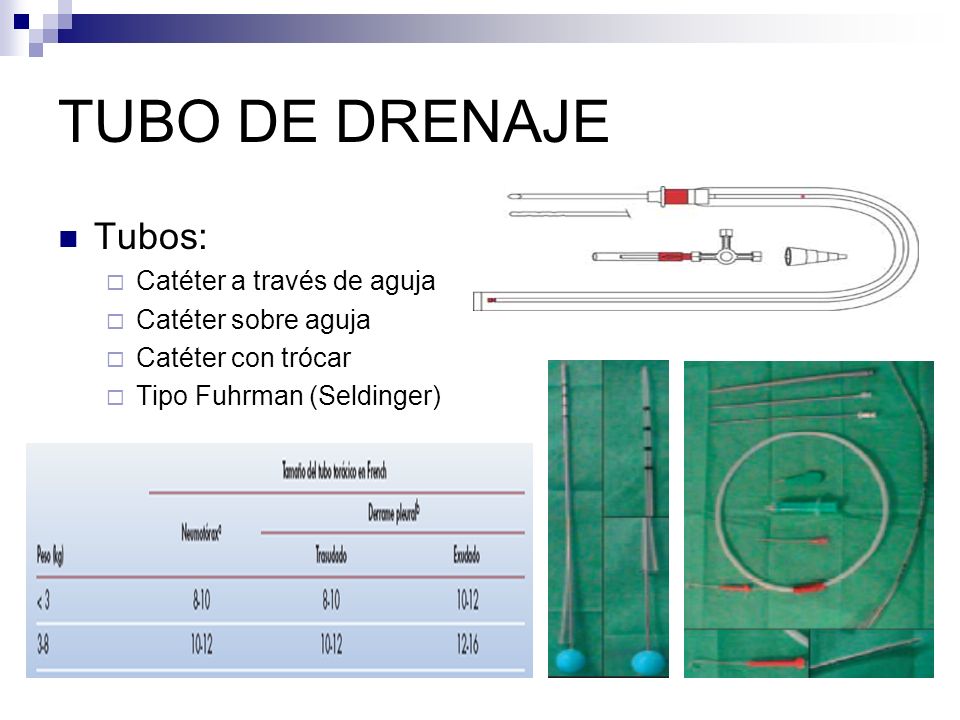TUBO DE DRENAJE Tubos: Catéter a través de aguja Catéter sobre aguja