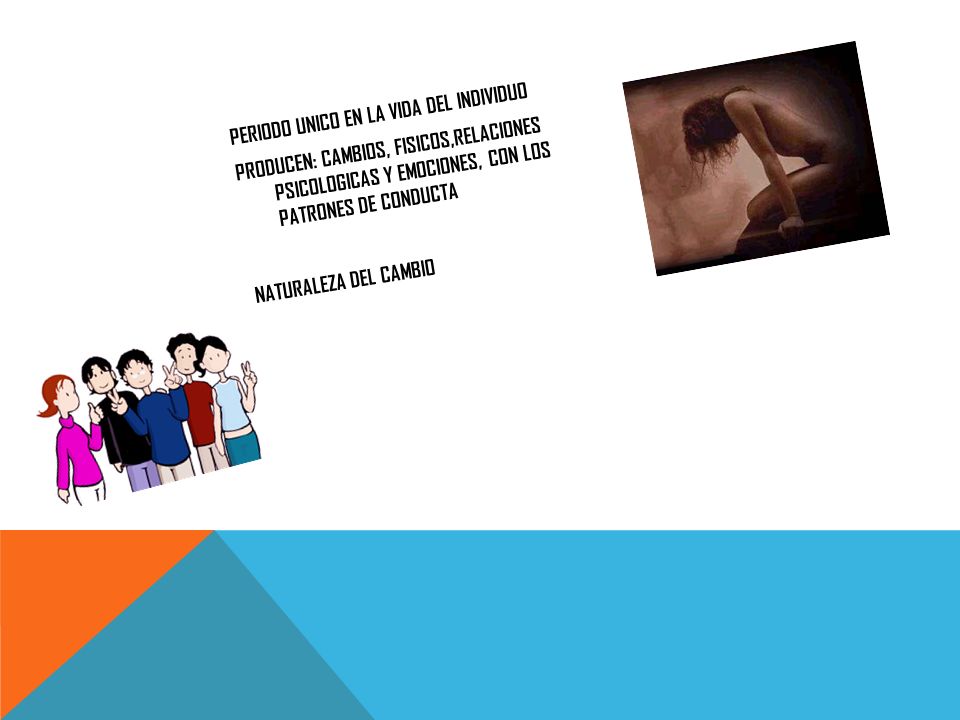 PERIODO UNICO EN LA VIDA DEL INDIVIDUO PRODUCEN: CAMBIOS, FISICOS,RELACIONES PSICOLOGICAS Y EMOCIONES, CON LOS PATRONES DE CONDUCTA NATURALEZA DEL CAMBIO