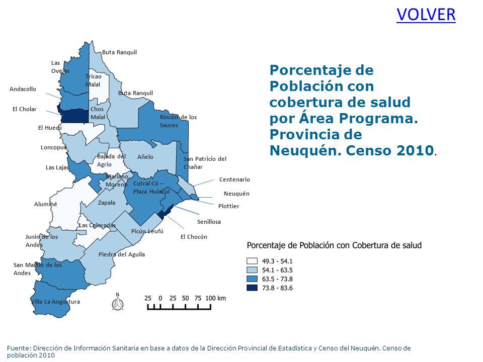 VOLVER Buta Ranquil. Las Ovejas. Porcentaje de Población con cobertura de salud por Área Programa Hospitalaria. Provincia del Neuquén. Censo