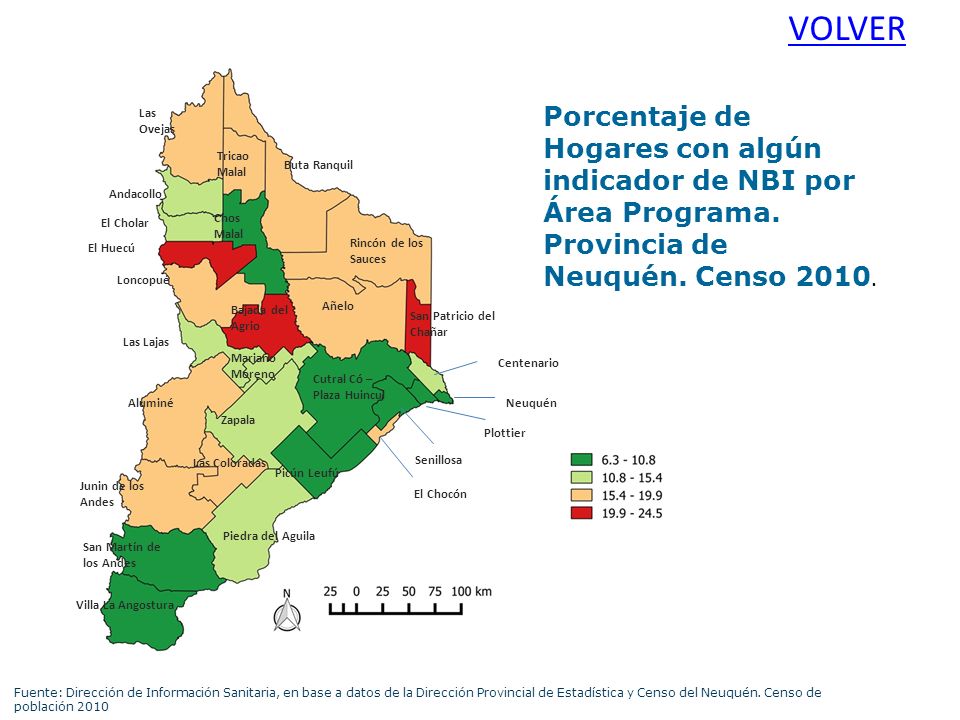 VOLVER Porcentaje de Hogares con al menor un indicador de NBI por Área Programa Hospitalaria. Provincia del Neuquén. Censo
