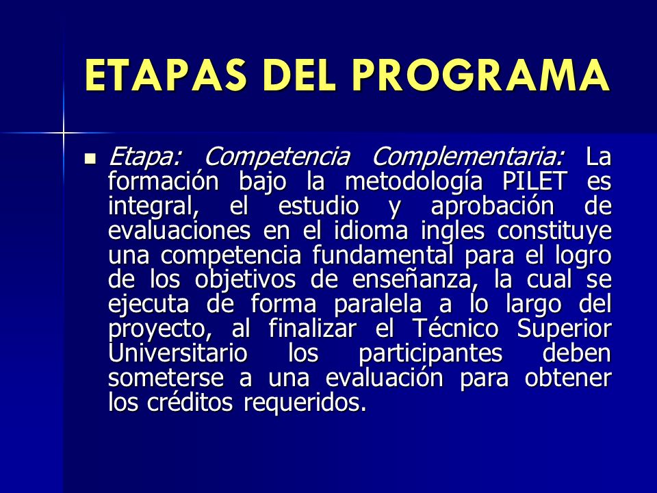 ETAPAS DEL PROGRAMA