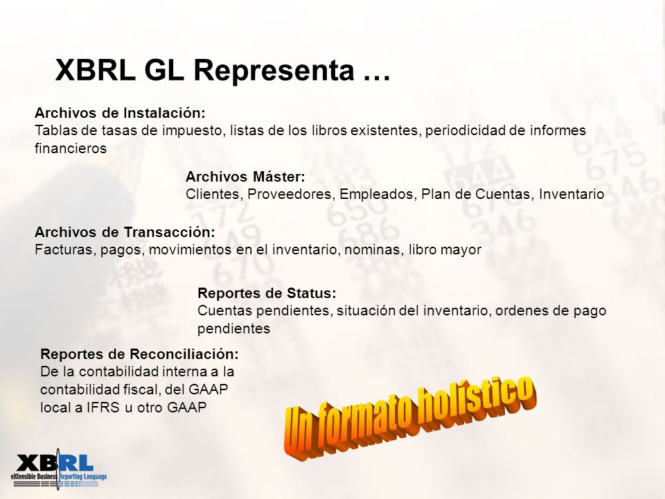 Un formato holístico XBRL GL Representa … Archivos de Instalación: