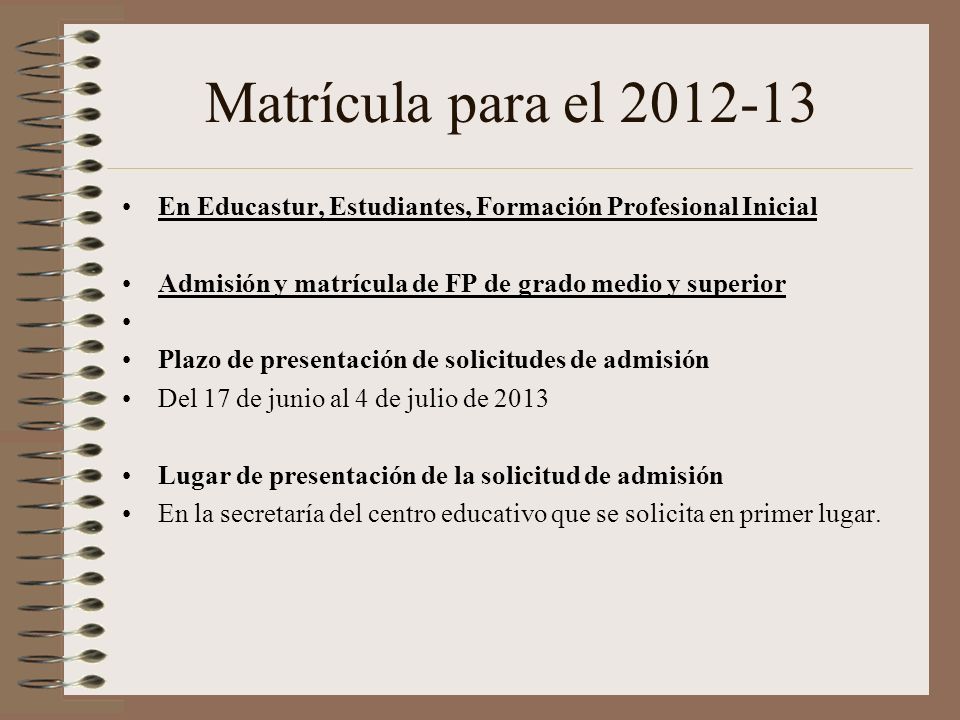 Matrícula para el En Educastur, Estudiantes, Formación Profesional Inicial. Admisión y matrícula de FP de grado medio y superior.