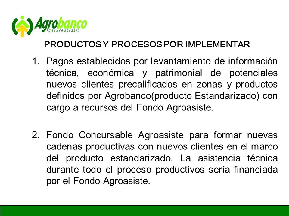 PRODUCTOS Y PROCESOS POR IMPLEMENTAR