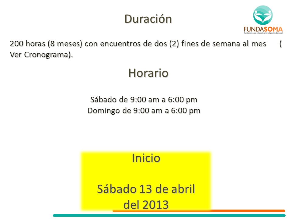 Duración Horario Inicio Sábado 13 de abril del 2013