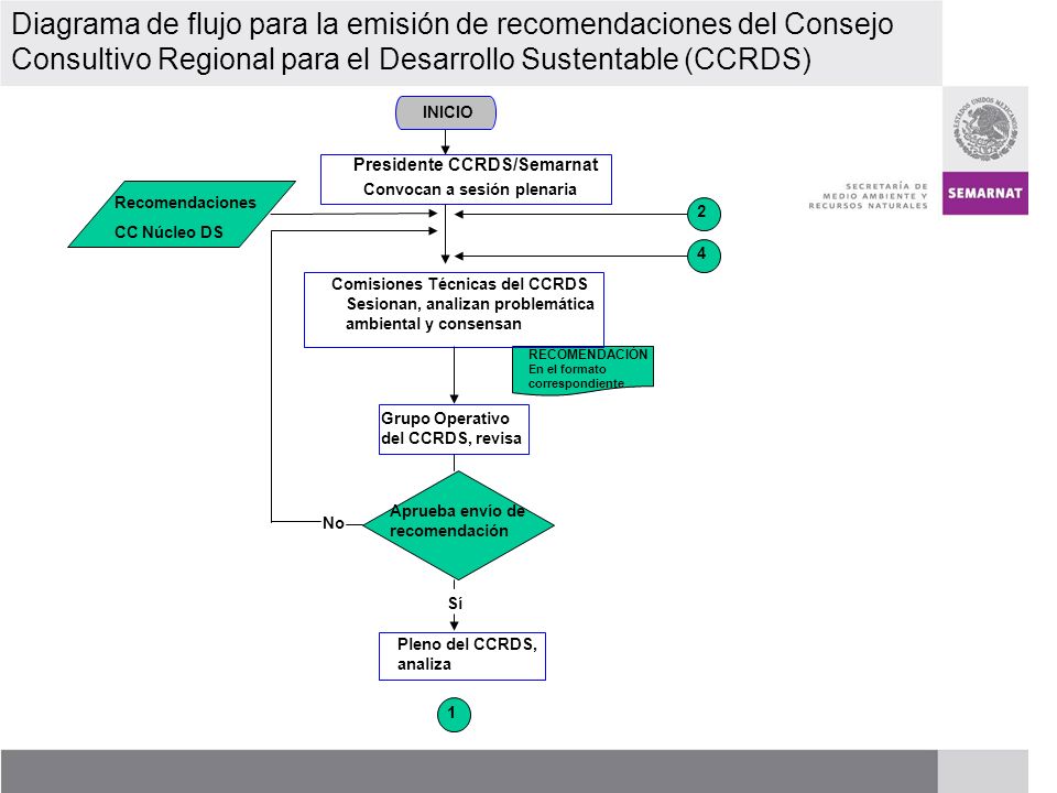 Diagrama de flujo para la emisión de recomendaciones del Consejo Consultivo Regional para el Desarrollo Sustentable (CCRDS)
