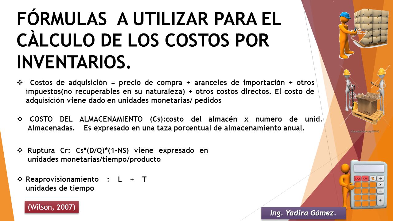 FÓRMULAS A UTILIZAR PARA EL CÀLCULO DE LOS COSTOS POR INVENTARIOS.