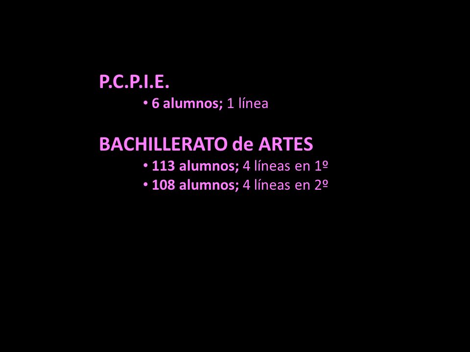 6 alumnos; 1 línea 113 alumnos; 4 líneas en 1º