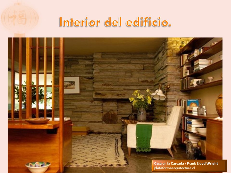 Interior del edificio. Casa en la Cascada / Frank Lloyd Wright