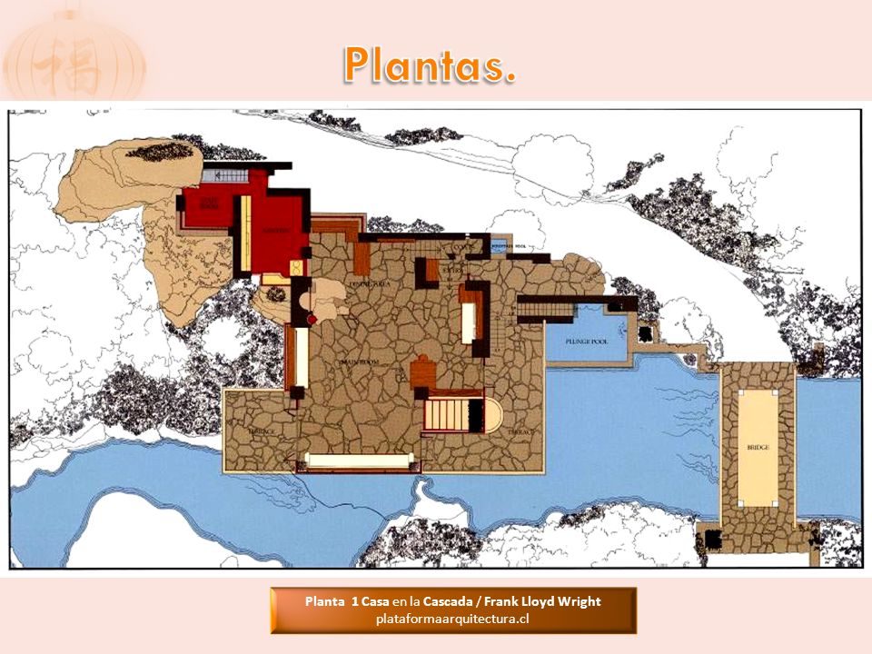 Planta 1 Casa en la Cascada / Frank Lloyd Wright
