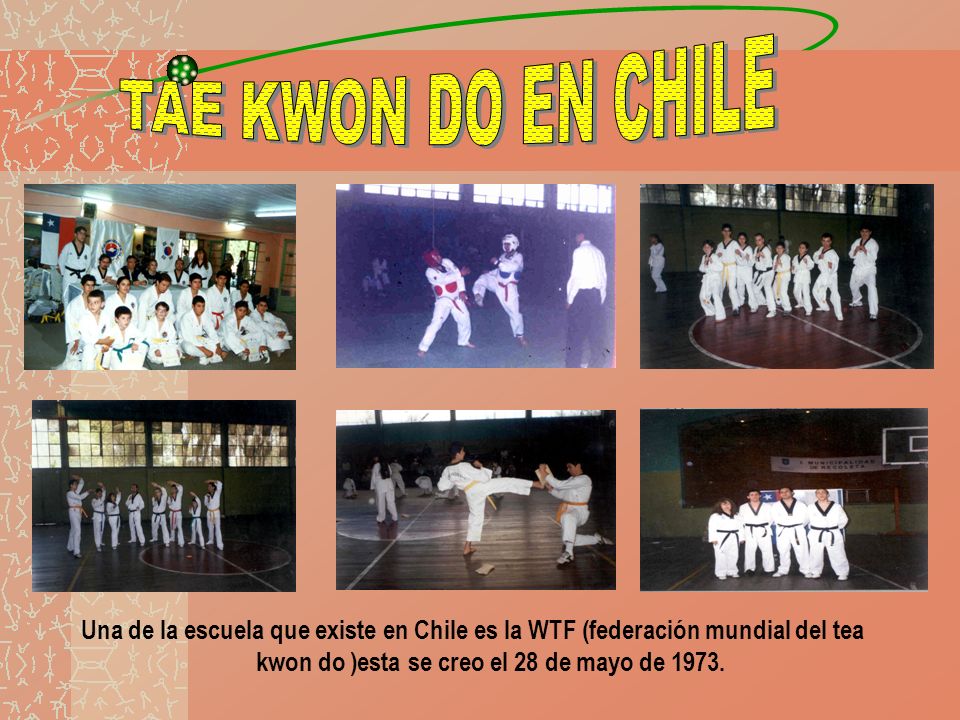 TAE KWON DO EN CHILE Una de la escuela que existe en Chile es la WTF (federación mundial del tea kwon do )esta se creo el 28 de mayo de