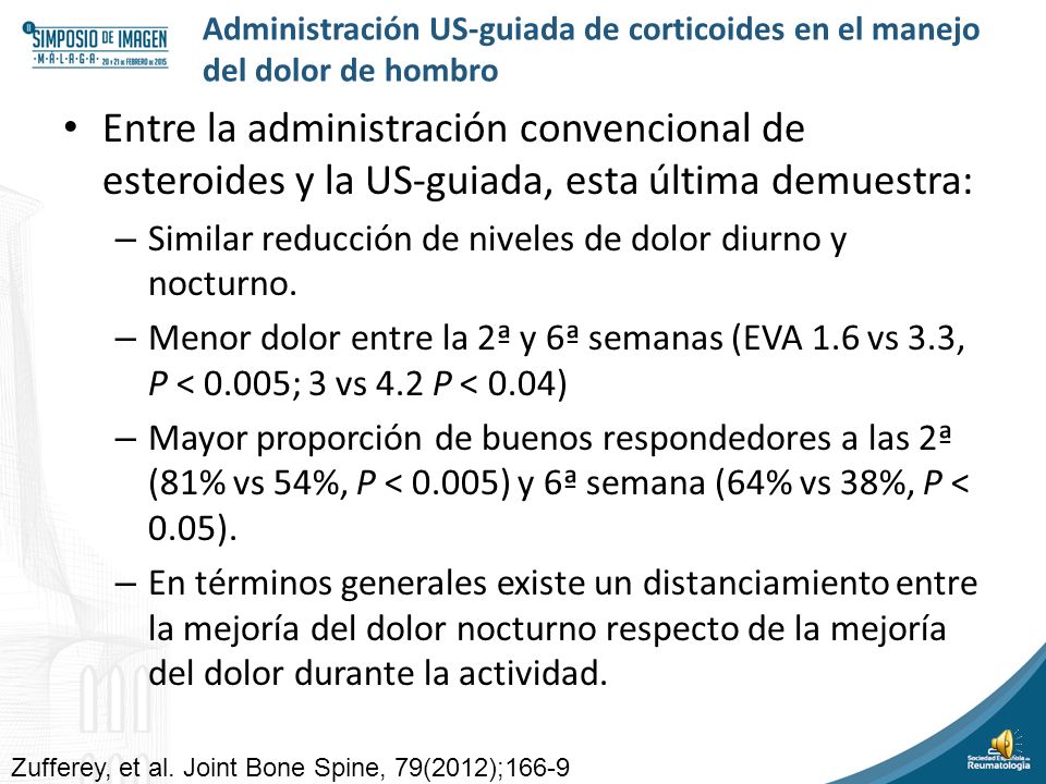 Administración US-guiada de corticoides en el manejo del dolor de hombro