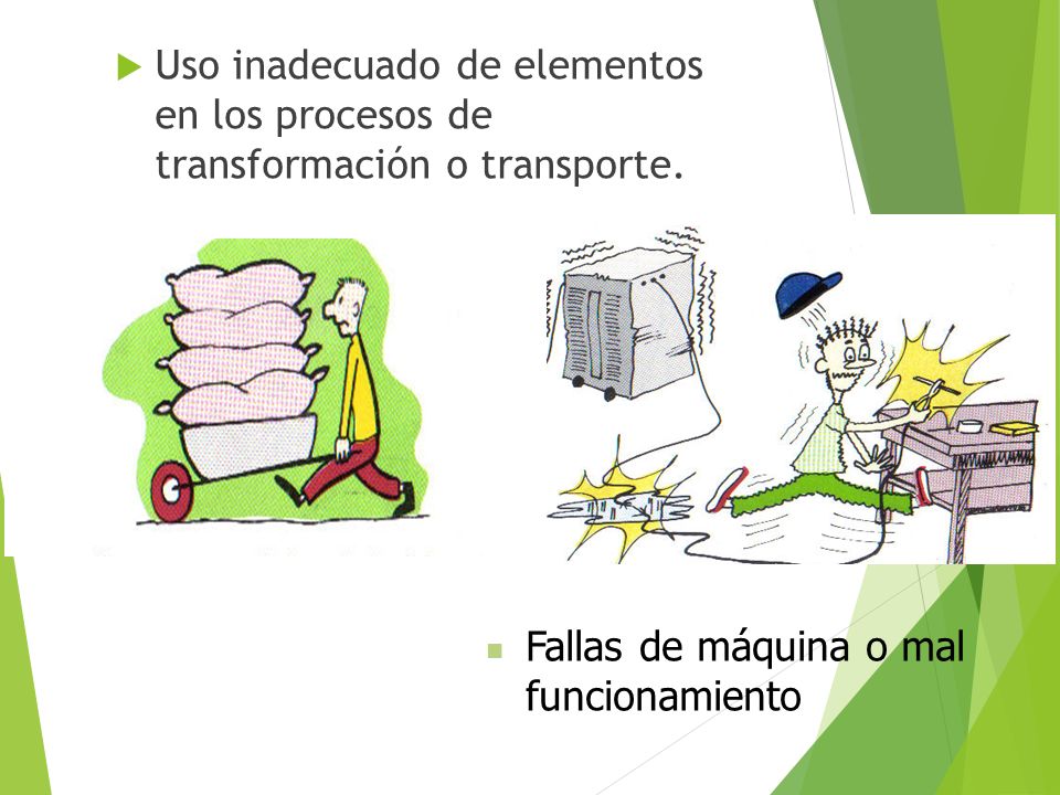 Uso inadecuado de elementos en los procesos de transformación o transporte.