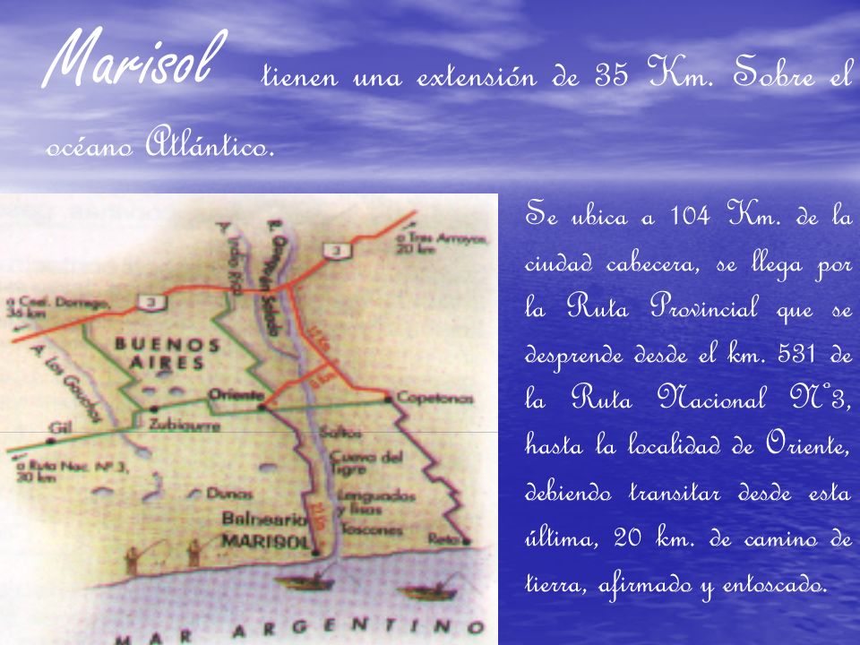 Marisol tienen una extensión de 35 Km. Sobre el océano Atlántico.