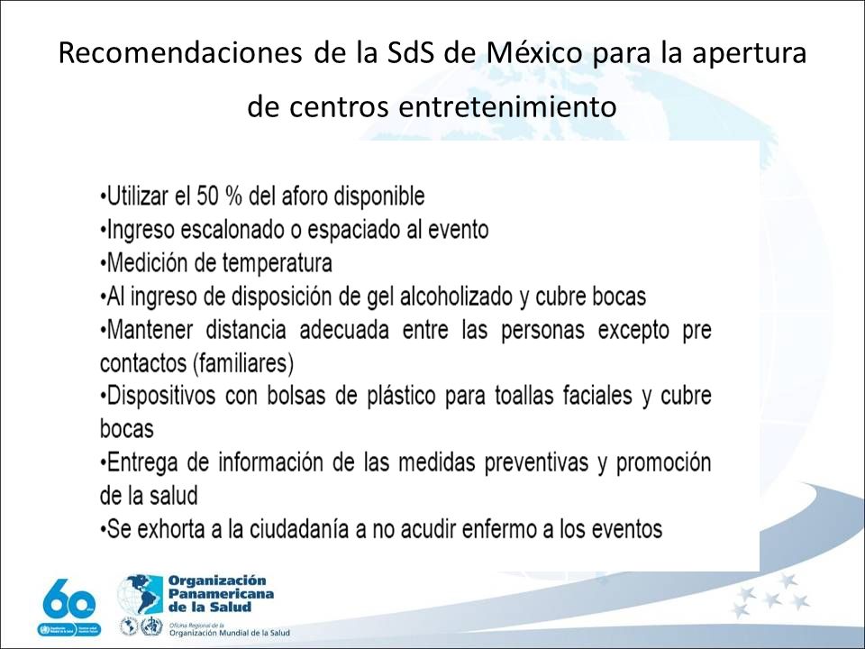 Recomendaciones de la SdS de México para la apertura de centros entretenimiento