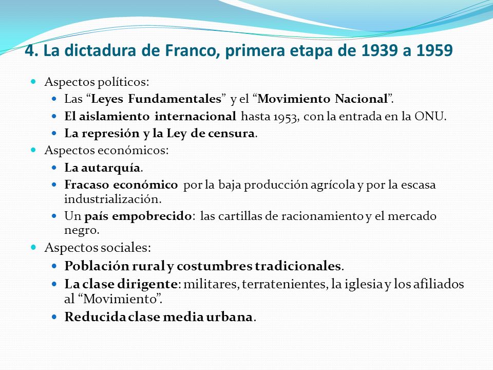 4. La dictadura de Franco, primera etapa de 1939 a 1959