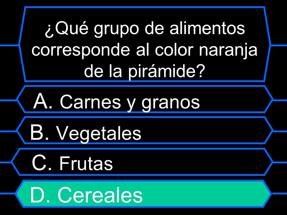 ¿Qué grupo de alimentos corresponde al color naranja de la pirámide