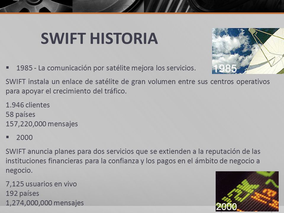 SWIFT HISTORIA La comunicación por satélite mejora los servicios.