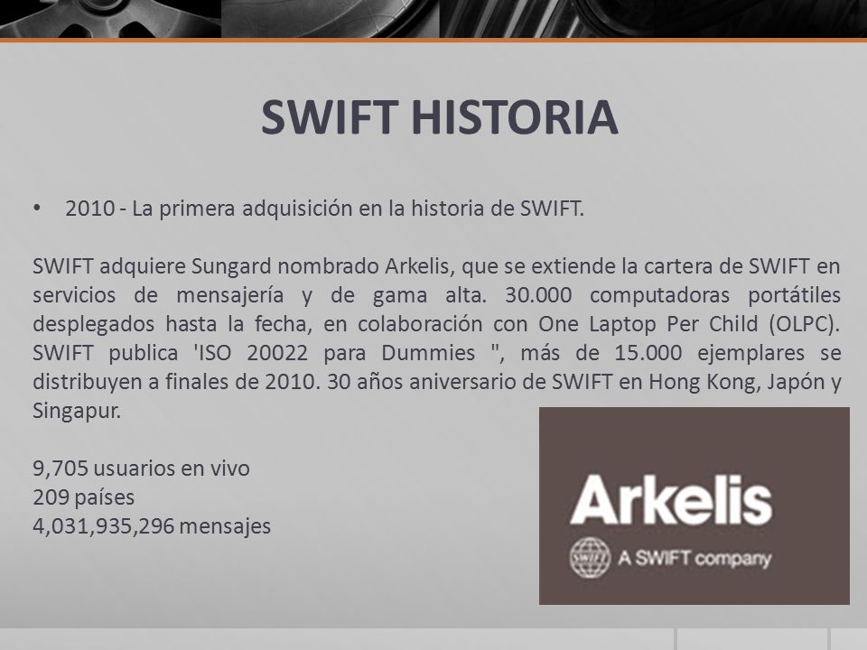 SWIFT HISTORIA La primera adquisición en la historia de SWIFT.