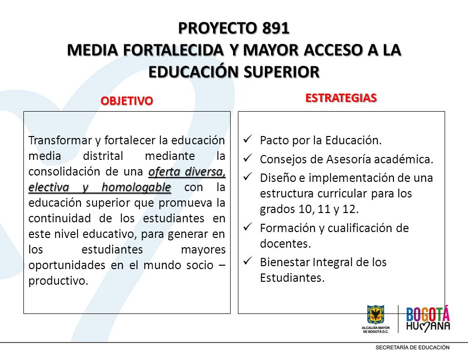 PROYECTO 891 MEDIA FORTALECIDA Y MAYOR ACCESO A LA EDUCACIÓN SUPERIOR
