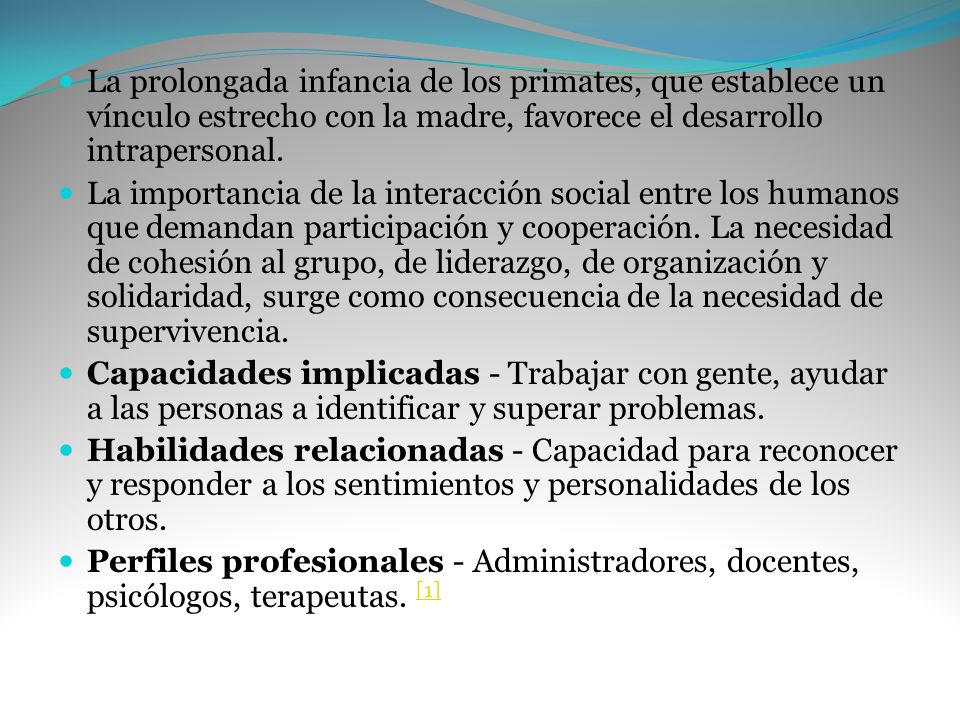 La prolongada infancia de los primates, que establece un vínculo estrecho con la madre, favorece el desarrollo intrapersonal.