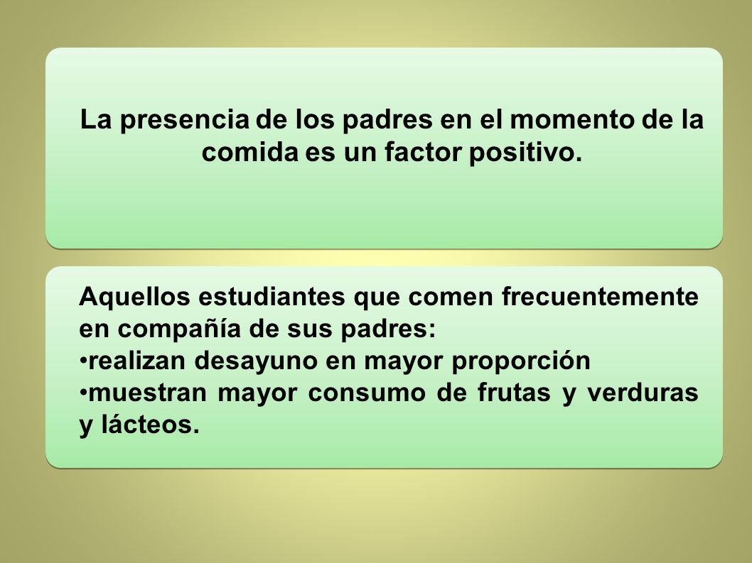 La presencia de los padres en el momento de la comida es un factor positivo.
