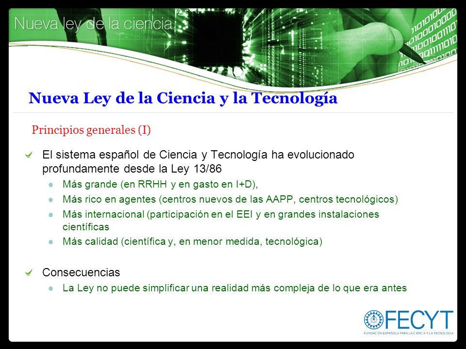 Nueva Ley de la Ciencia y la Tecnología Principios generales (I)