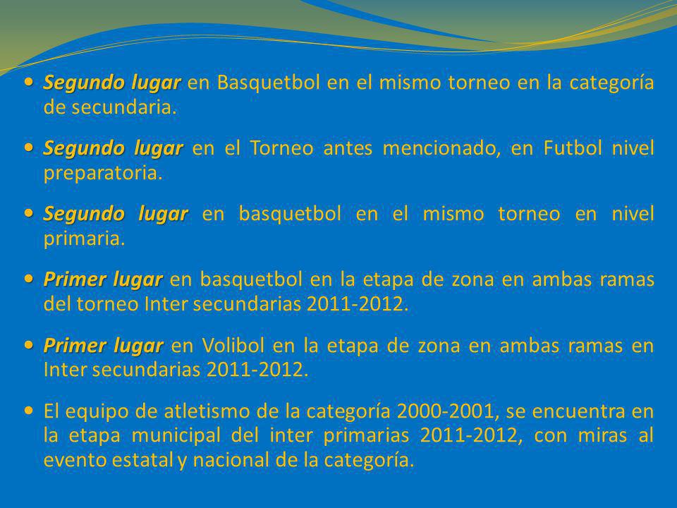 Segundo lugar en Basquetbol en el mismo torneo en la categoría de secundaria.
