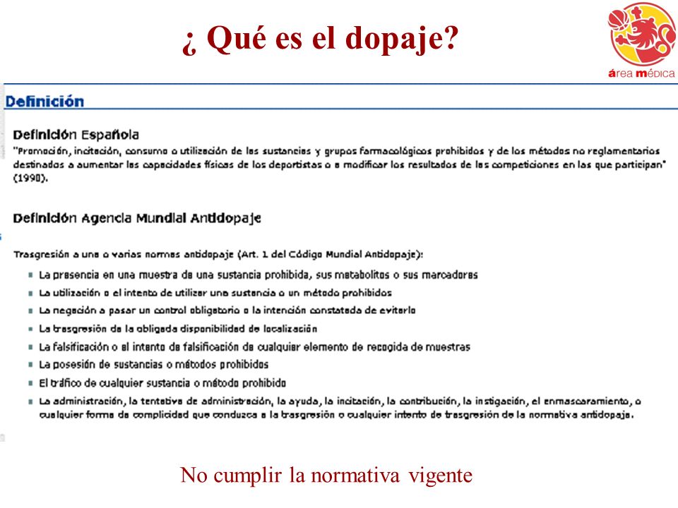 ¿ Qué es el dopaje No cumplir la normativa vigente
