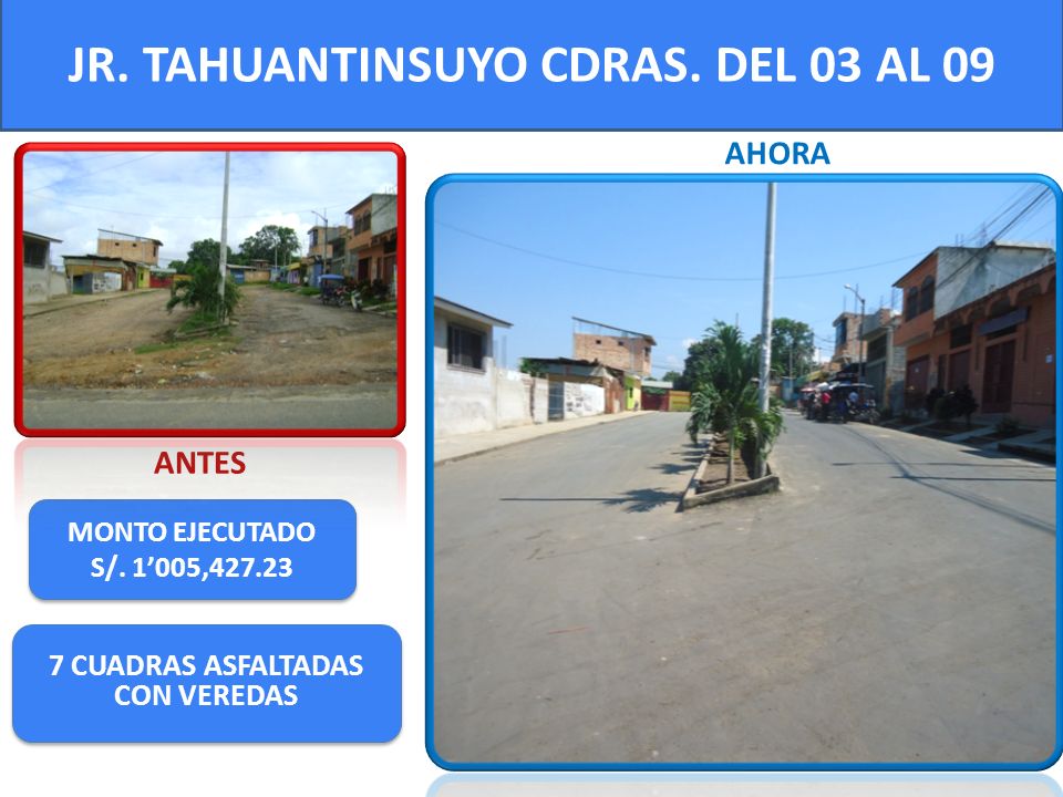 JR. TAHUANTINSUYO CDRAS. DEL 03 AL 09 7 CUADRAS ASFALTADAS CON VEREDAS