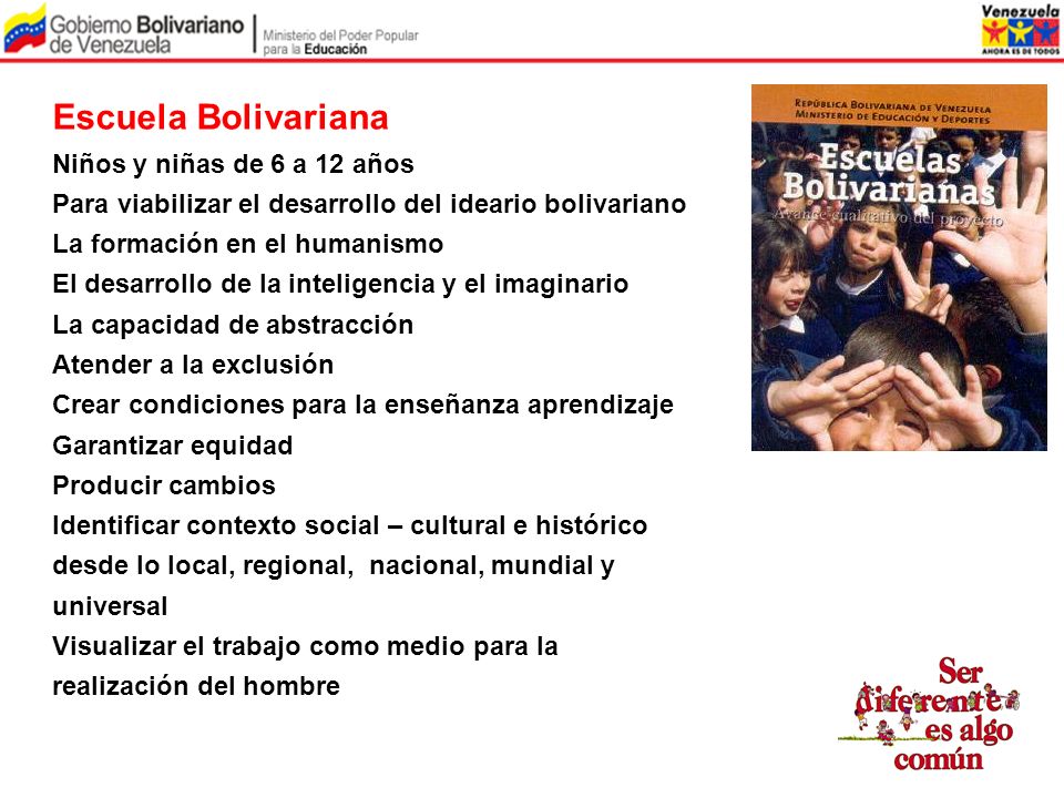 Escuela Bolivariana Niños y niñas de 6 a 12 años