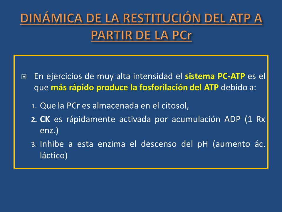 DINÁMICA DE LA RESTITUCIÓN DEL ATP A PARTIR DE LA PCr