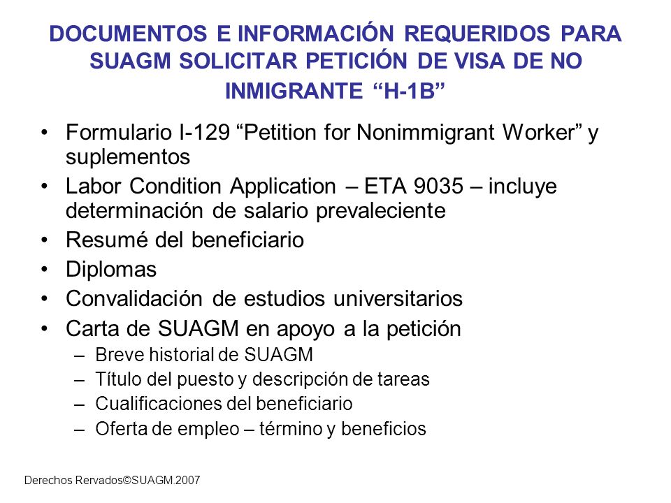 Formulario I-129 Petition for Nonimmigrant Worker y suplementos