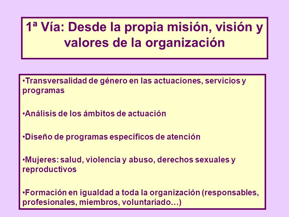 1ª Vía: Desde la propia misión, visión y valores de la organización
