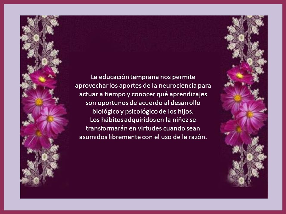 La educación temprana nos permite aprovechar los aportes de la neurociencia para actuar a tiempo y conocer qué aprendizajes son oportunos de acuerdo al desarrollo biológico y psicológico de los hijos.