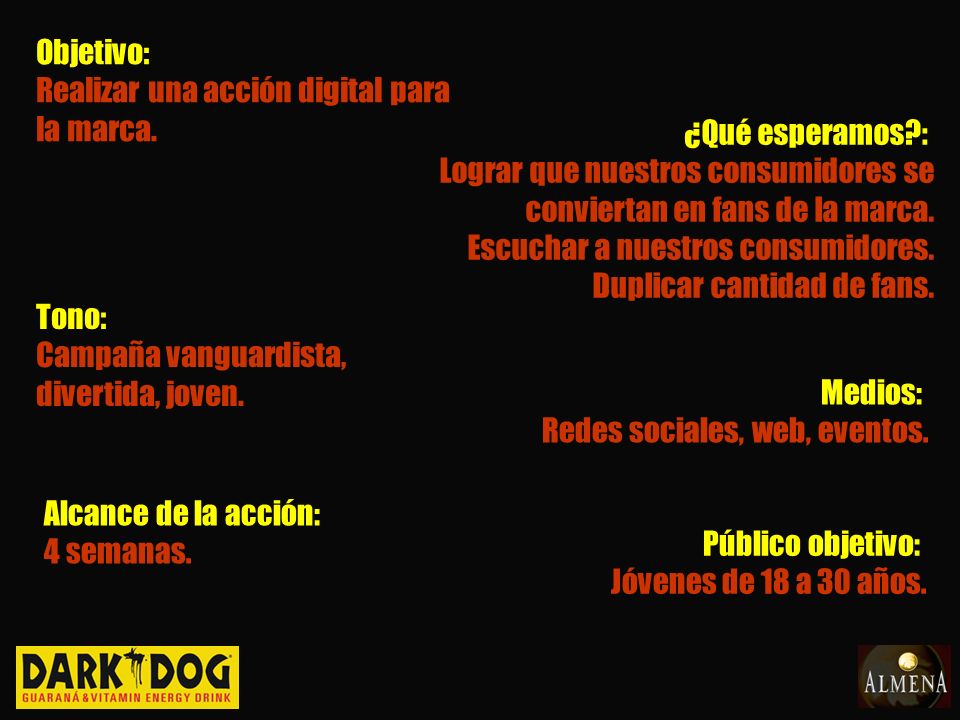 Objetivo: Realizar una acción digital para la marca. ¿Qué esperamos : Lograr que nuestros consumidores se.