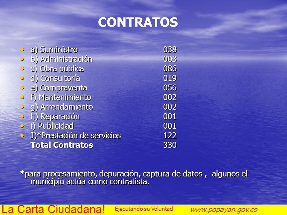 CONTRATOS La Carta Ciudadana! a) Suministro 038 b) Administración 003