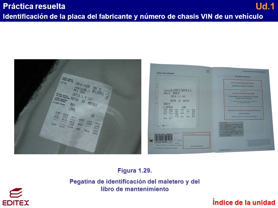 Pegatina de identificación del maletero y del libro de mantenimiento
