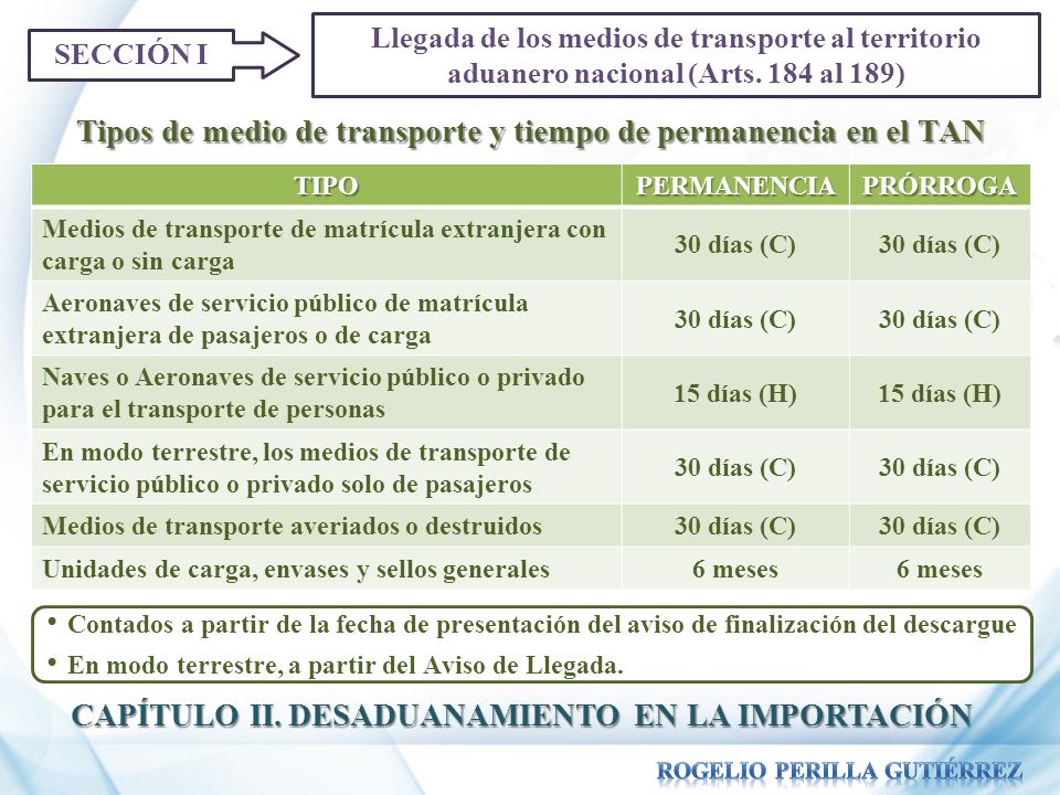 Tipos de medio de transporte y tiempo de permanencia en el TAN