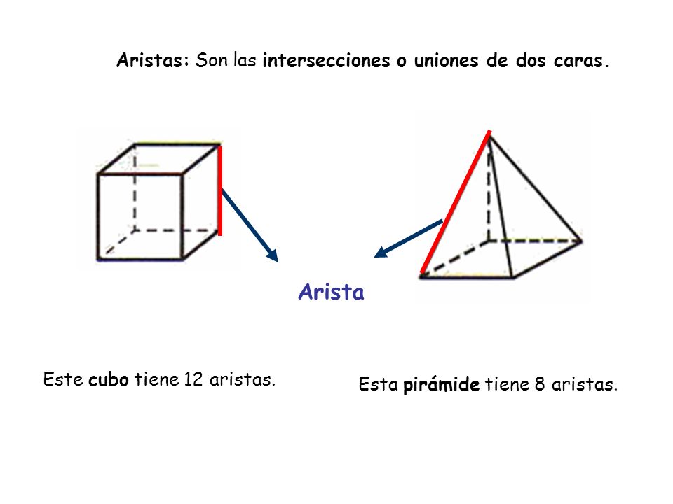 Arista Aristas: Son las intersecciones o uniones de dos caras.