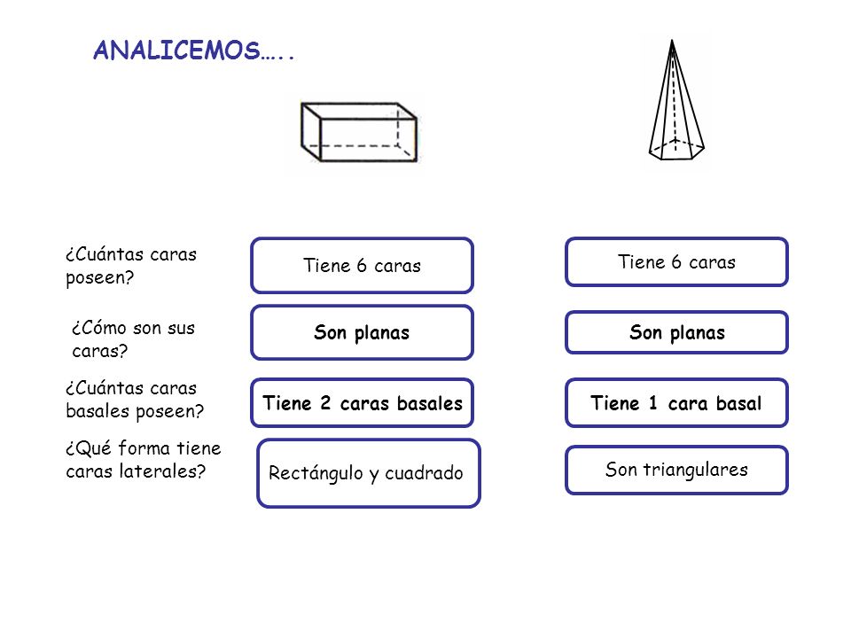 ANALICEMOS….. ¿Cuántas caras poseen Tiene 6 caras Tiene 6 caras