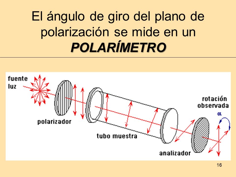 El ángulo de giro del plano de polarización se mide en un POLARÍMETRO