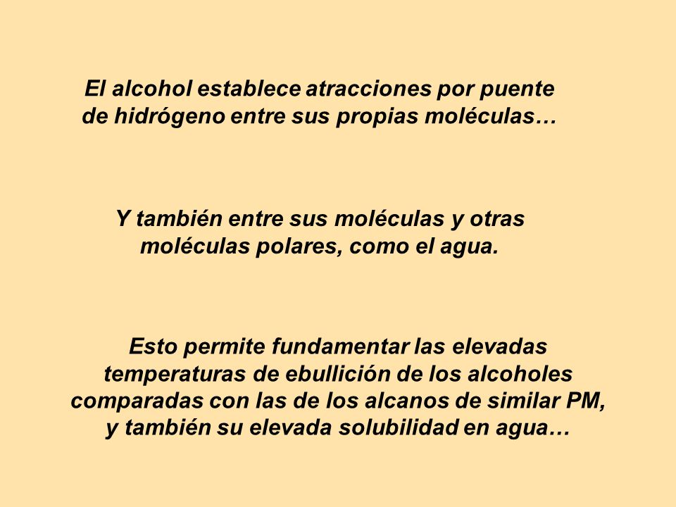 Y también entre sus moléculas y otras moléculas polares, como el agua.