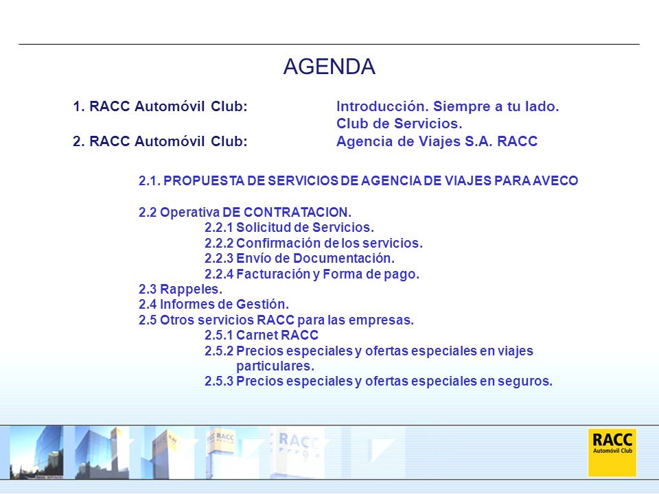 AGENDA 2.1. PROPUESTA DE SERVICIOS DE AGENCIA DE VIAJES PARA AVECO